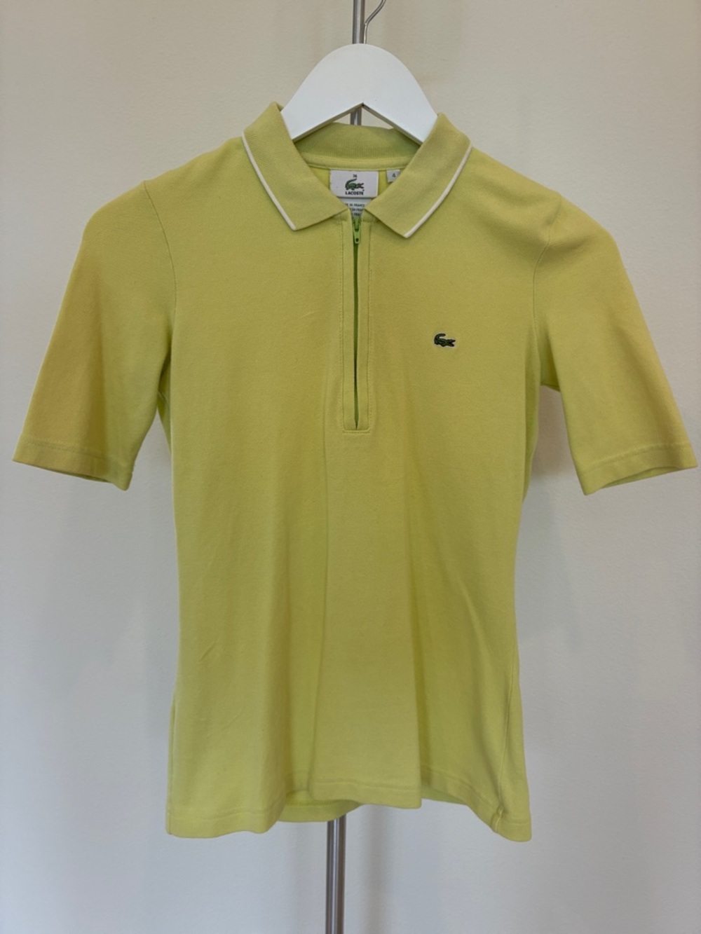 LACOSTE! Lime green and FUN!  Zip Polo with White Trim.